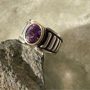 Vintage LAGOS Amethyst Sterling Silver and 18k Gold Ring